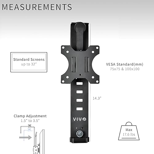 Miniatura 3 de VIVO Soporte de cubículo de oficina negro VESA Soporte de montaje para monitor Soporte de suspensión Abrazadera ajustable para pantalla de 17 a 32