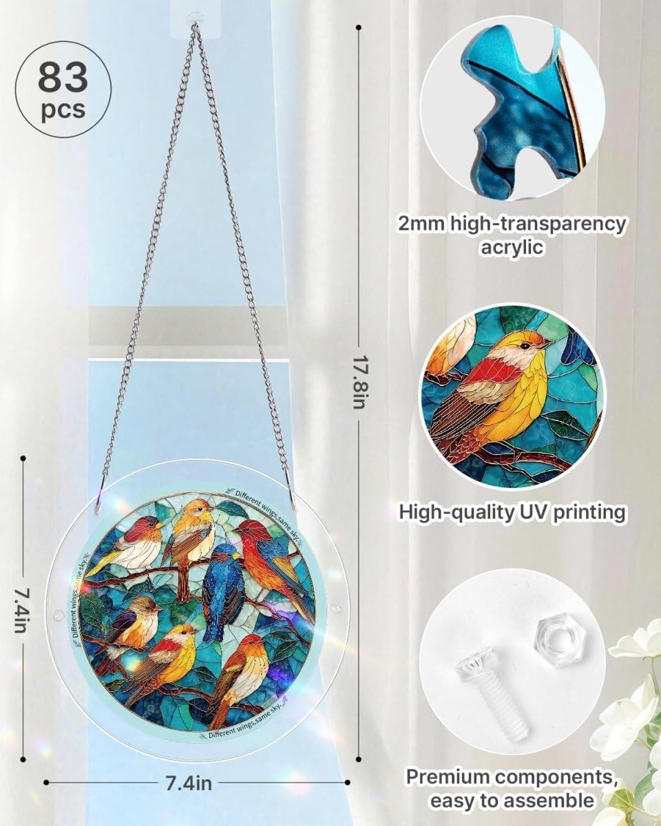 Akrylowe puzzle łapacz słońca morze witraż wiszący prezent dla mamy kobiet (świecąca przystań z piórami, 3-L (22,6 x 22,6 cm)