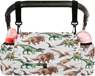 CUPADA Vintage Ancient Dinosaurs Universal Stroller Organizer, Watercolor Stroller Organizer Bag with Cup Holders Removable Shoulder Strap Fits Most Baby and Pet Strollers
