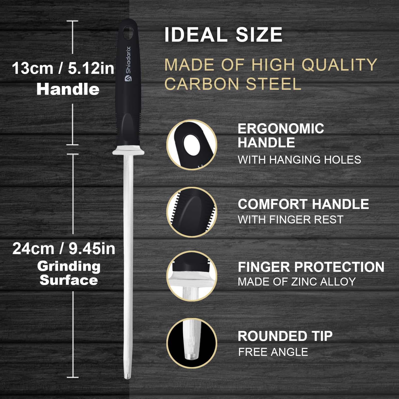 Chaira Afilar Diamante 37cm Afilador de Cuchillos Profesional Knife Sharpener de Acero Especial Endurecido y Mango Ergonómico de Tacto Suave con Protección para Los Dedos | Verde
