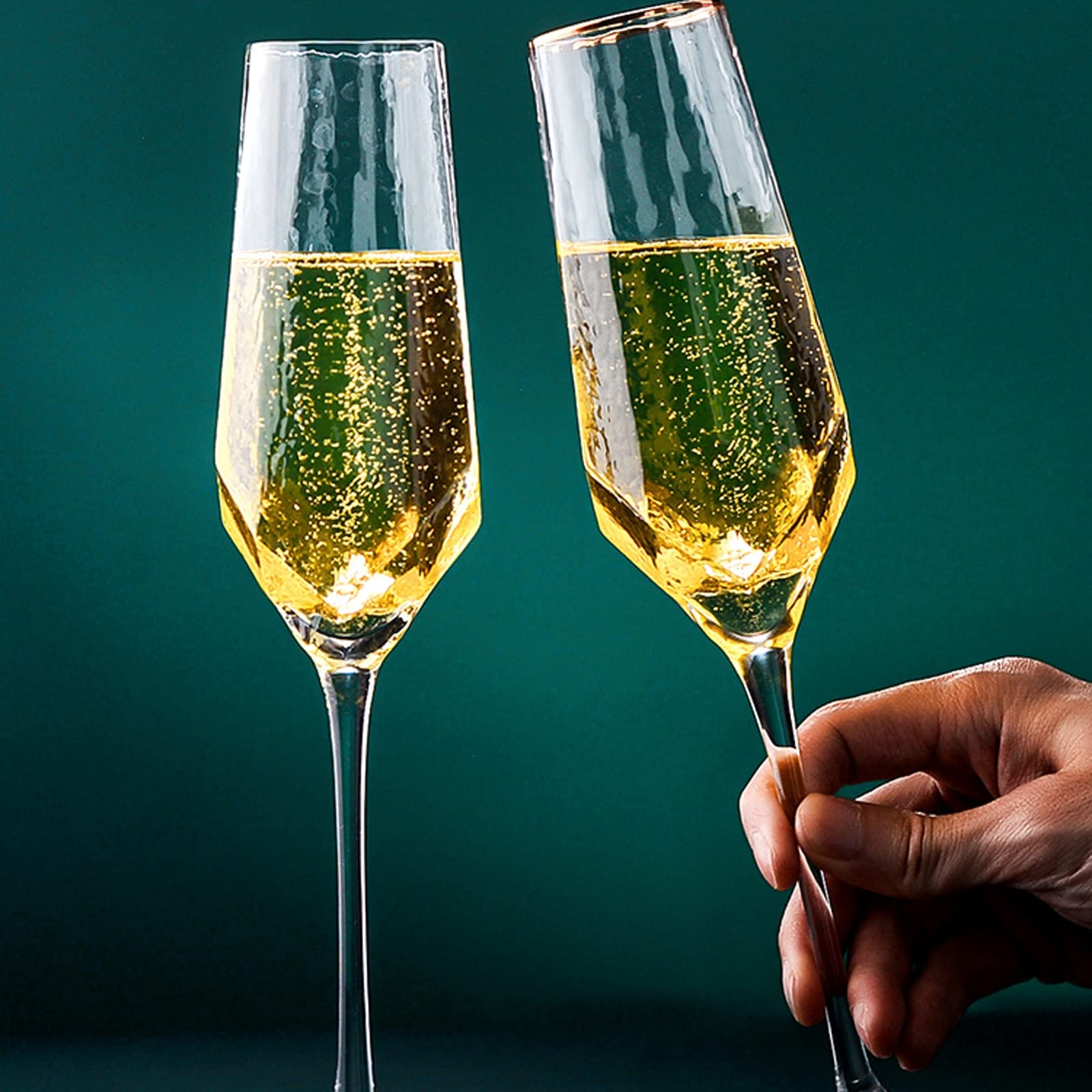 Flûtes à champagne 300 ml Verres à champagne Haut de gamme Verres à vin blanc Ensemble de flûtes à champagne martelées de luxe léger pour mariages, fêtes, activités quotidiennes pour les fêtes (Couleu