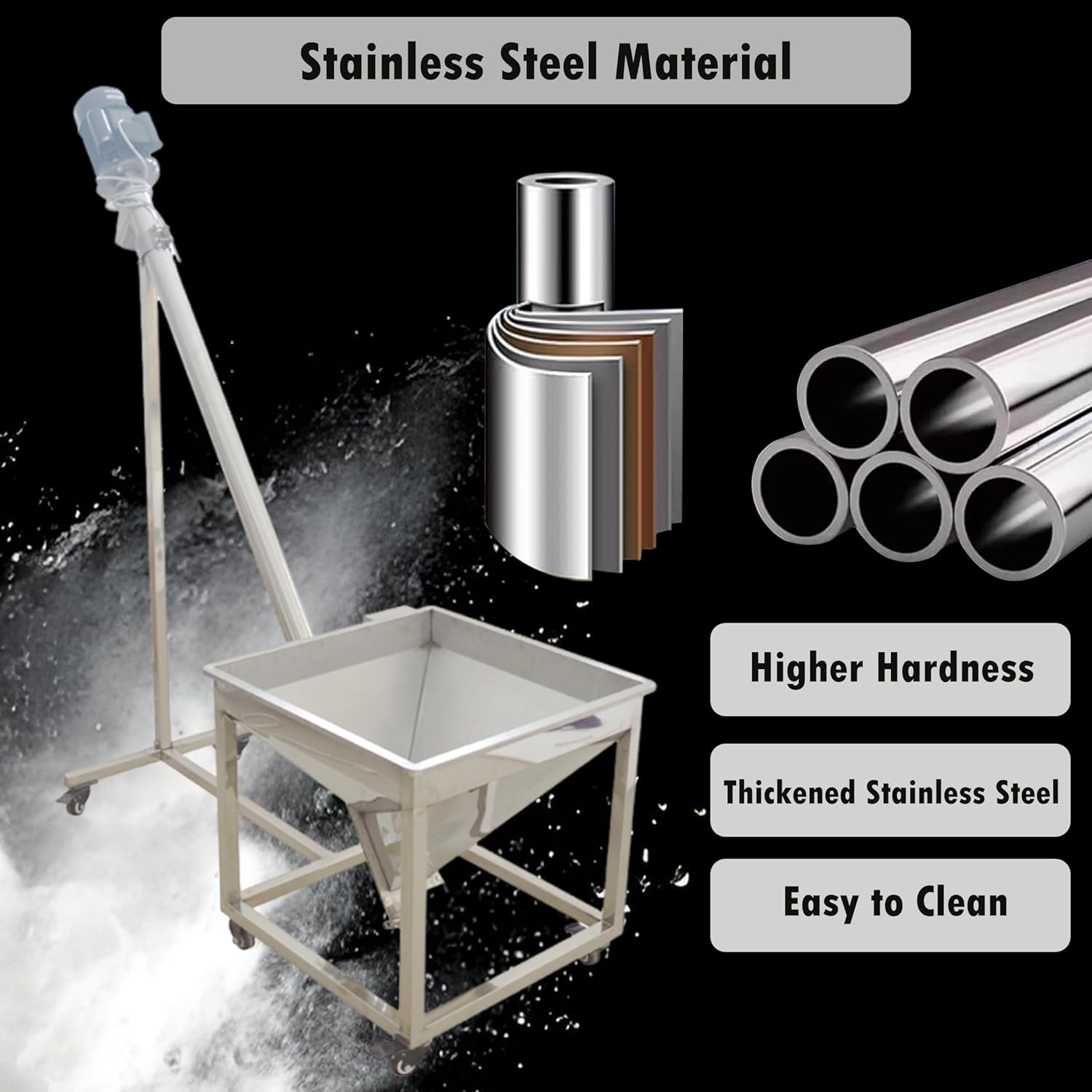 INTSUPERMAI Spring Screw Conveyor Feeder Automatic Stainless Steel Inclined Auger Screw Feeding Conveyor Helical Feeder for Granules/Powder with Hopper 66.9" Height 220V