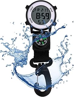 クリップ ウォッチ コンパス,カラビナ ウォッチ クリップ ウォッチ - 屋外スポーツのための目覚まし時計日付週と暗闇で光るポケット クリップオン クォーツ時計 Cwed