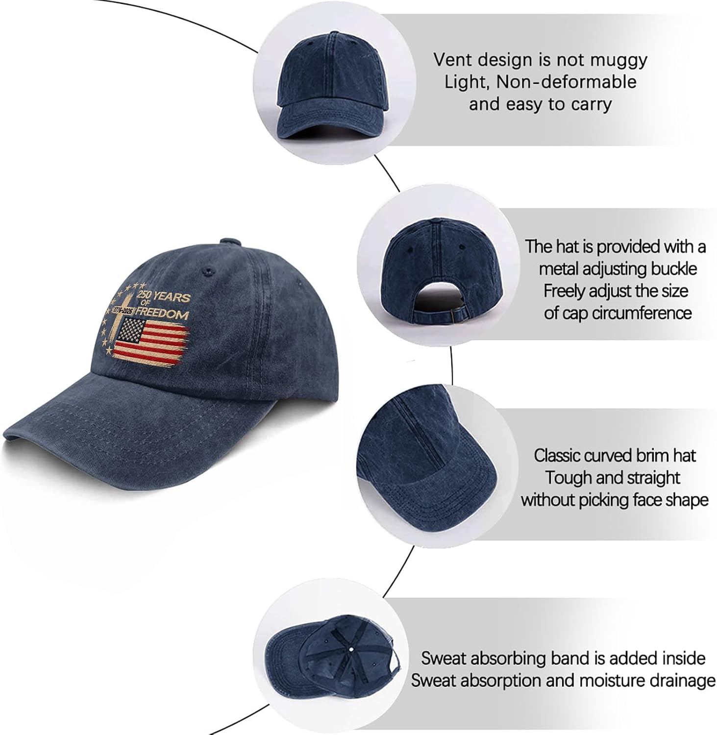 US 250 Years Freedoms 1776-2026 250th Birthday Embroidered Hats Garde Cap for Him