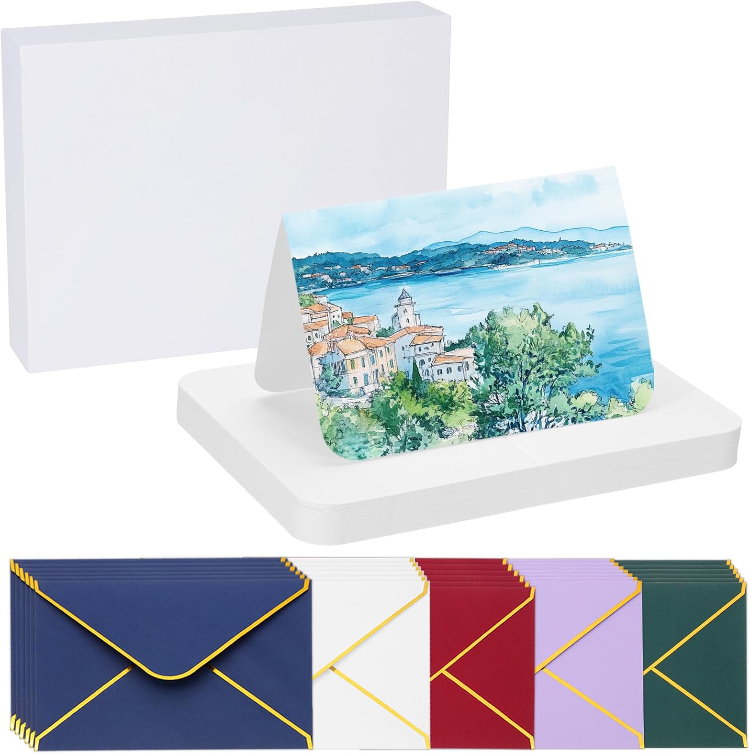 PATIKIL 40 Sets Pure Cotton Watercolor Cards 140lb/300 GSM Postcards Rounded Corners with Multicolor Envelopes for Art Painting Creative Thank Notes, 4x6 Inch Foldable Size(White Box)