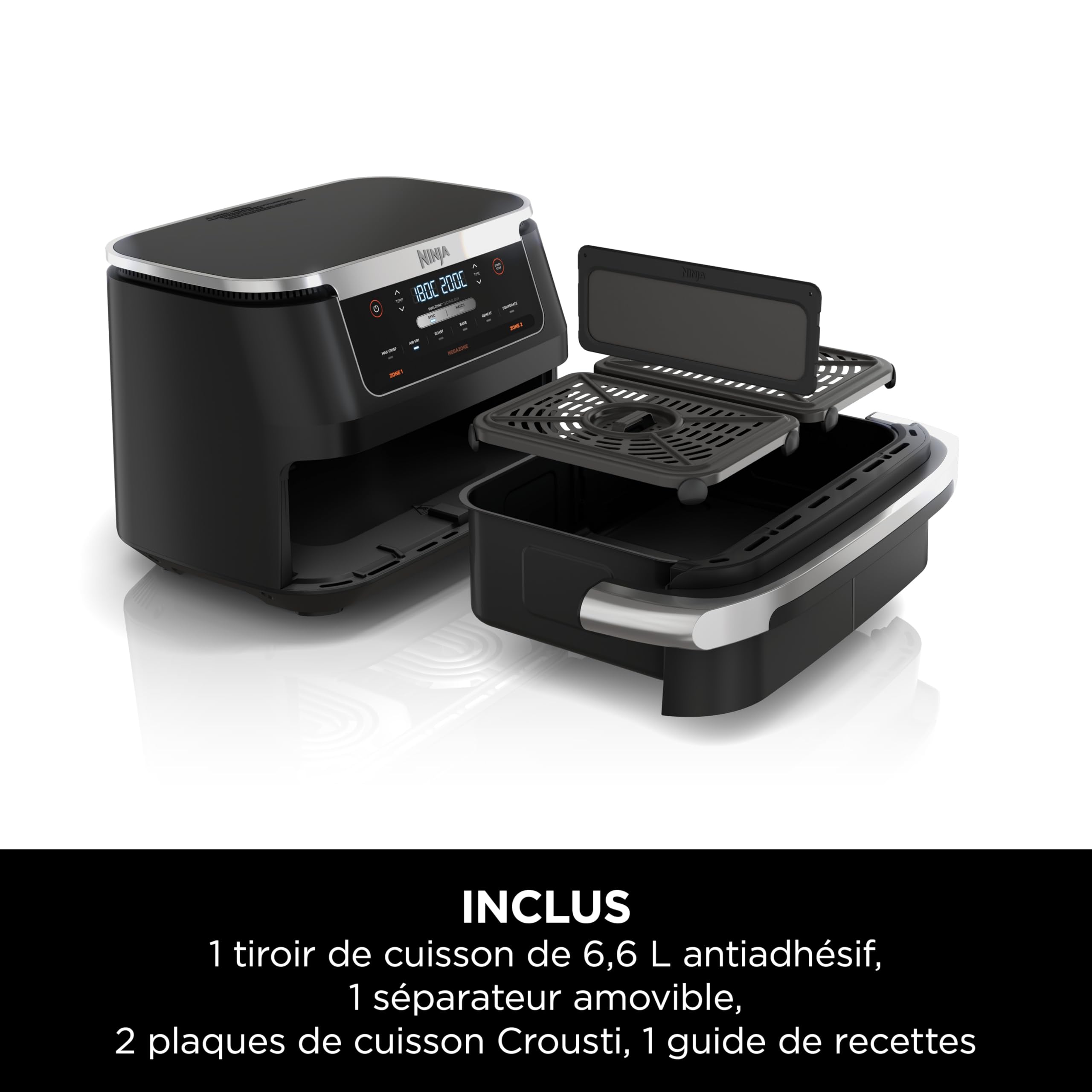 Ninja FlexDrawer Friteuse sans huile, Air Fryer à double bac 6,6L AF550EU | compartiment 6,6L, appareil de cuisine multifonction 6-en-1, modes Air Fry/Roast/Bake, compatible lave-vaisselle, noir