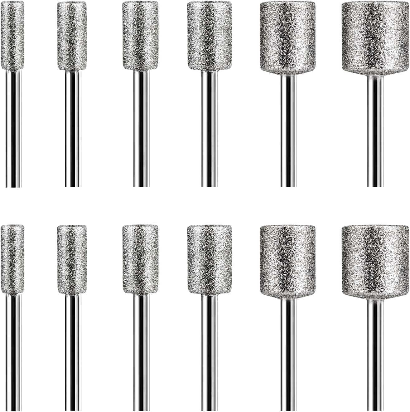 Stone Carving Set Compatible with Dremel, HOMEIDOL 12PCS Diamond Burr Bits for Stone Rocks Jewelry Glass Ceramics (4mm 5mm 6mm 8mm 10mm 12mm)