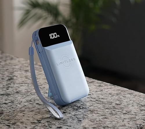 Miniatura 8 de Limitless Innovations Ultimate Pro - Banco de energía portátil de 15,000 mAh con enchufe de pared, pantalla digital, cables integrados y carga Azul