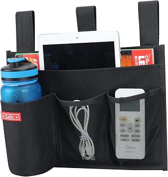 Zafit Hanging Bedside Caddy, Bedside Storage Organizer for Magazine, Phone, Remote control 4 Pockets-Black