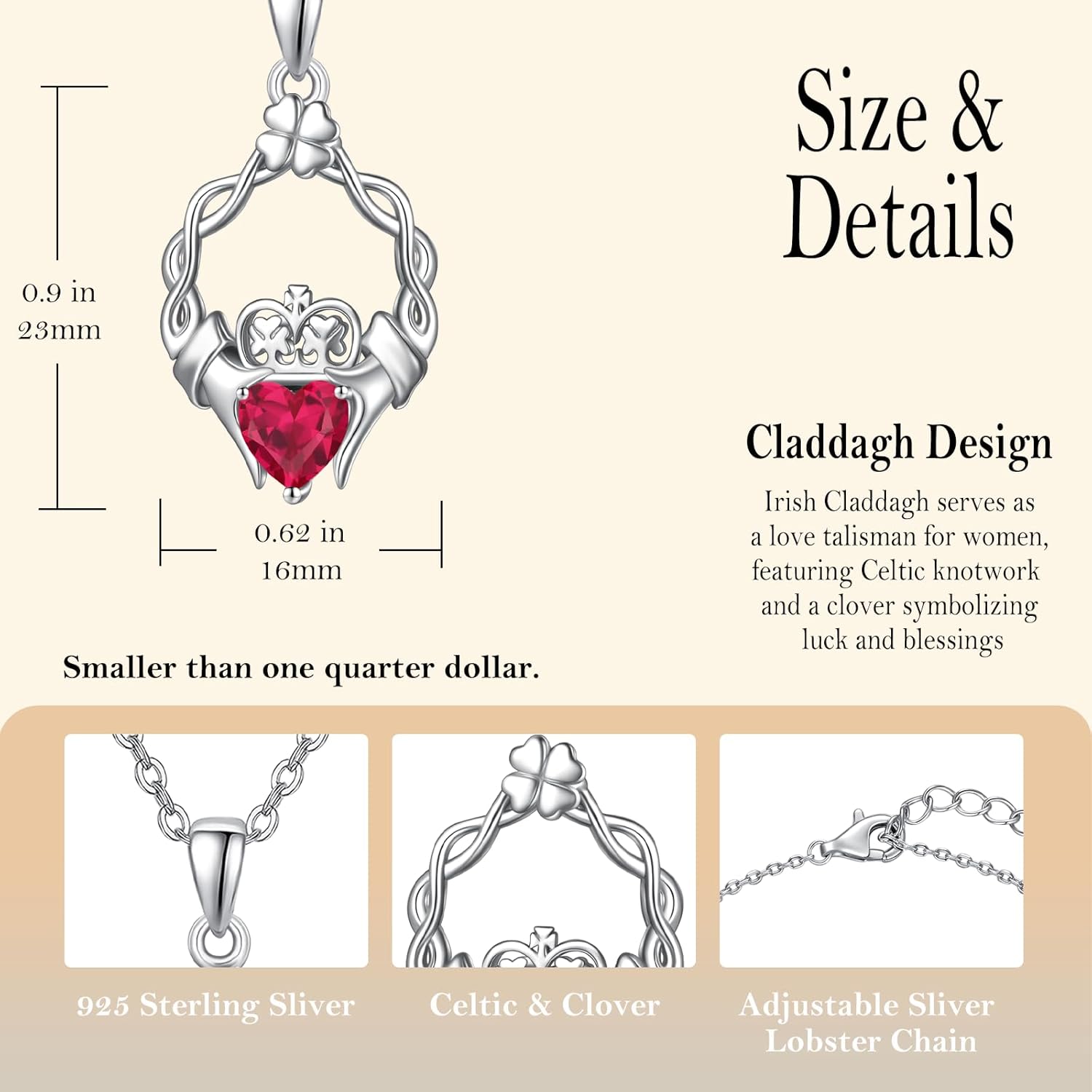 AENEAS Valentines Day Gifts for Women Birthstones Necklaces for Women, 925 Sterling Silver Heart Pendant with Sunflower/Rose/Claddagh/Flamingo/Cross, I Love You Necklace Jewelry Birthday Christmas Trendy Gifts for Women - Image 5