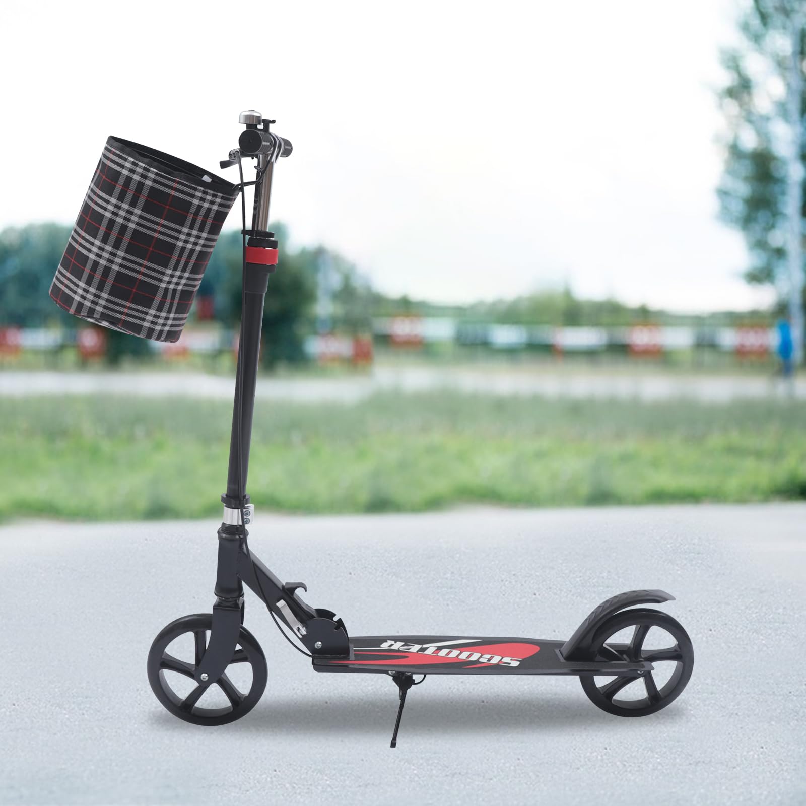 Patinete urbano para adultos, plegable, 200 mm, capacidad de carga de 150 kg, con cesta y freno de mano, para adultos y niños