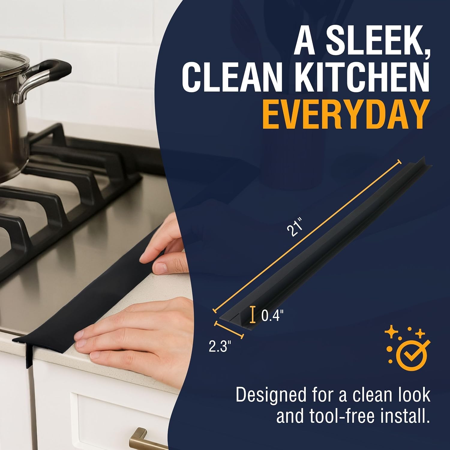 Extra Long Silicone Stove Gap Cover - Heat Resistant and Easy to Clean Stovetop Cooktop Counter Gap Filler Seal Between Stove and Counter, Kitchen Range Oven Top Crumb Catcher (25 Inch, 2 Pack, Black)