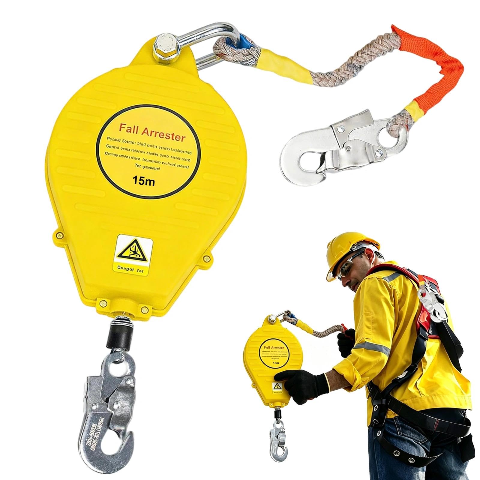 Dispositivo Anticaduta Retrattile 3-20m con Bloccaggio Automatico | Imbracatura Sicurezza per Lavori in Quota su Tetti, Cavo in Acciaio e Gancio Resistente, Ideale per Edilizia e Manutenzione
