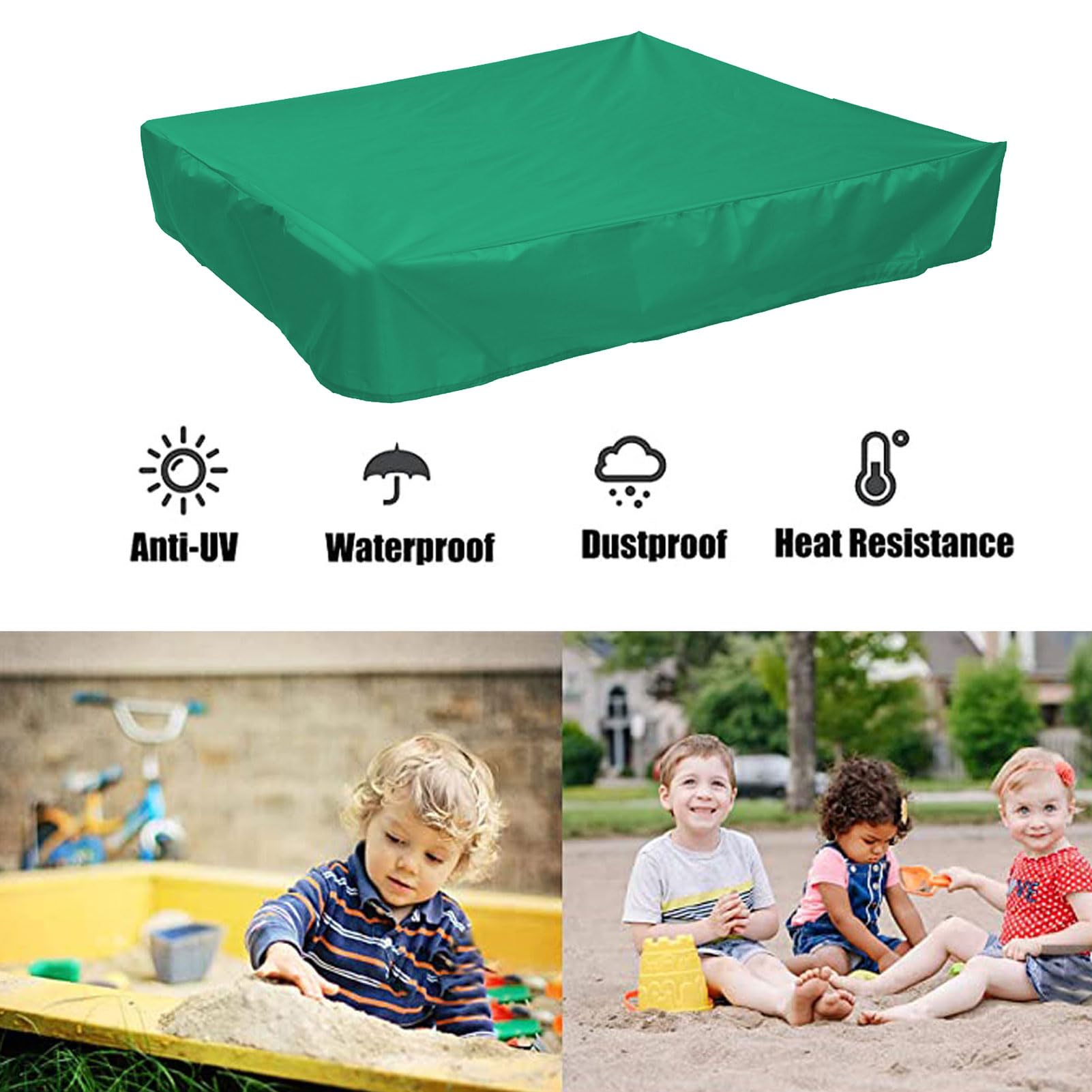 Green Sandbox Cover Waterproof Protective Square Pool Canopy Drawstring Outdoor Sandbox (150X150cm)