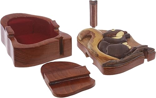 Miniatura 3 de Caja de rompecabezas de ardilla secreta de Intarsia hecha a mano