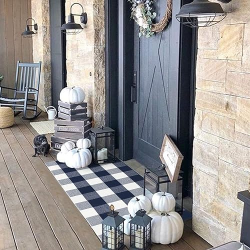 Miniatura 6 de LEEVAN - Tapete de algodón con diseño a cuadros tipo búfalo, lavable, tejido, para exteriores, ideal para puerta frontal, cocina, casa de campo o