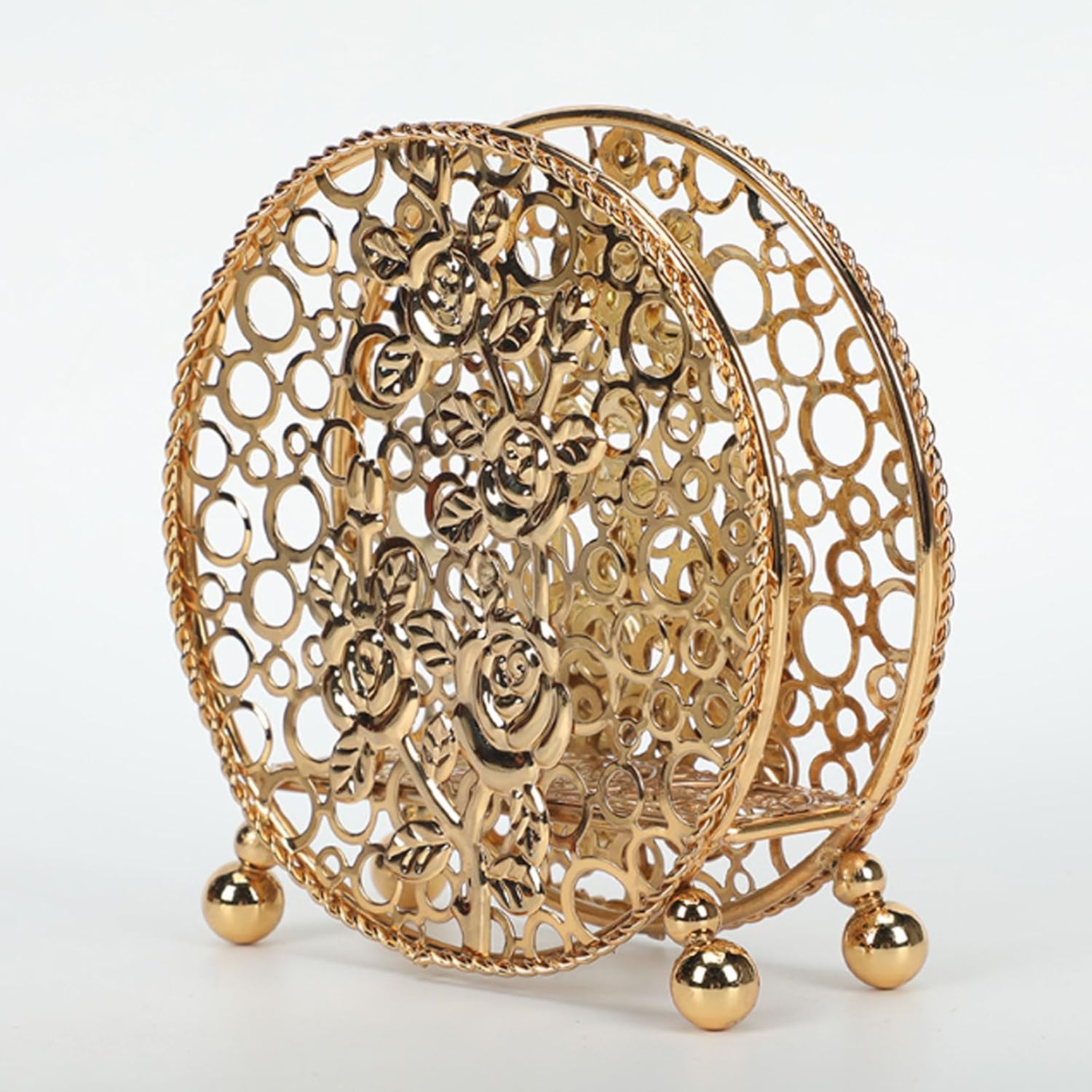 Hollow Flower Design Desktop Napkin Rack Floral Iron Paper Towel Holder - Electroplated Metal Tissue Dispenser for Living Room (golden)