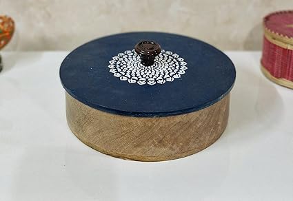 Disoo Fashions Wooden Chapati Box Storage Box with handmade marble dust art pattern Casserole roti box server hand painted Wooden Box