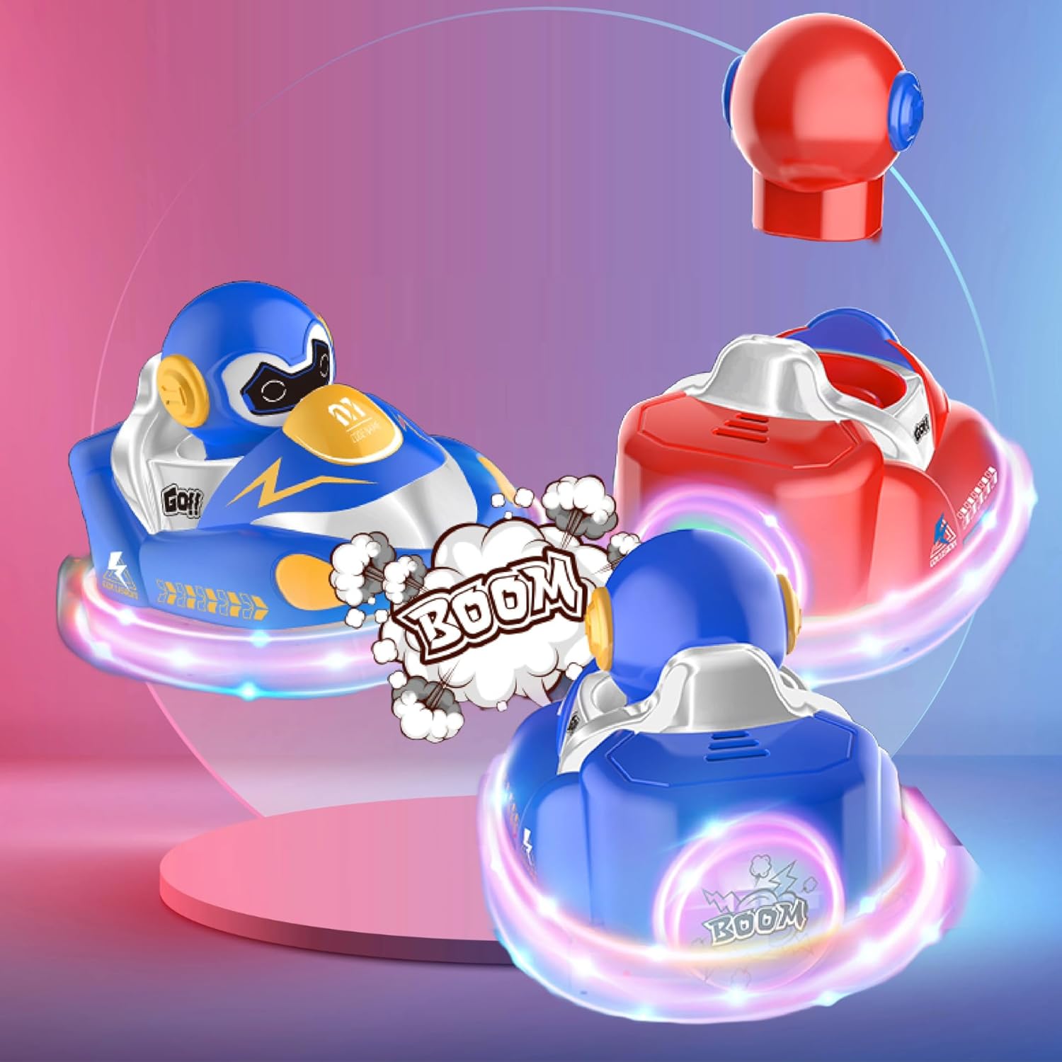 Odyssey Toys Glow Crasherz Remote Control Bumper Cars, LED Light Up Racing Set, 2 Player Game with Ejection Feature