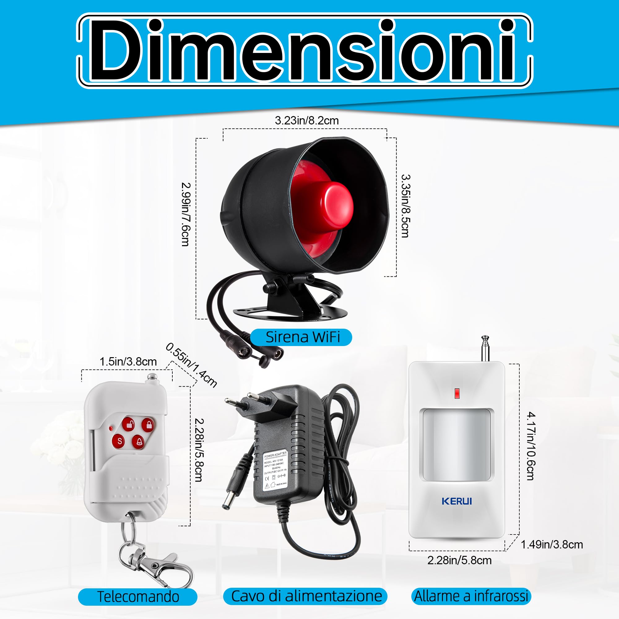 Sistema di allarme WiFi, 120 dB, sistema di allarme radio per la sicurezza domestica, con 2 sensori di movimento e telecomando per capannoni e garage