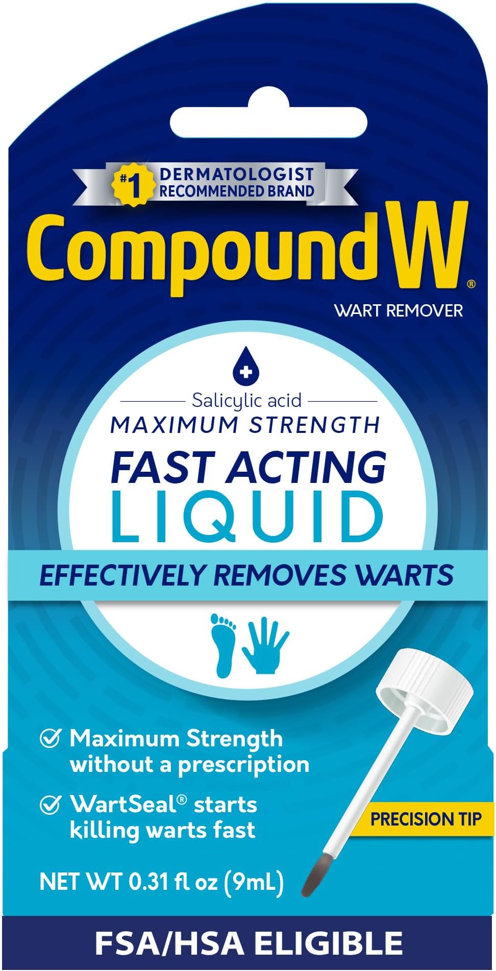 Compound W Maximum Strength Wart Remover, Fast-Acting Liquid with Salicylic Acid for Wart Removal, 0.31 Fl Oz