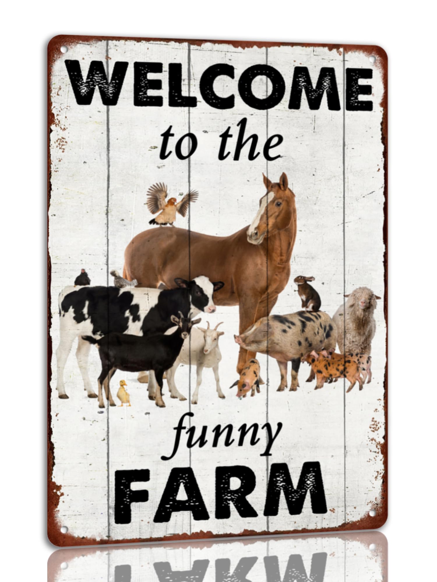 peiyeety Welcome To The Funny Farm Tin Sign Vintage Animal Metal Signs Welcome Wall Decor For Farm Farmhouse 8x12 Inch