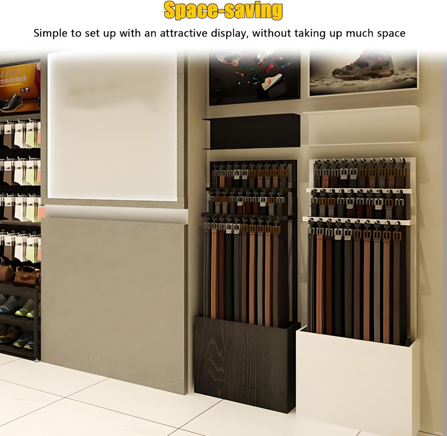 Floor Standing Belt Rack, Multi-Purpose Clothing Store Display Rack for Belts/Ties/Socks/Scarves(White A,60cm)