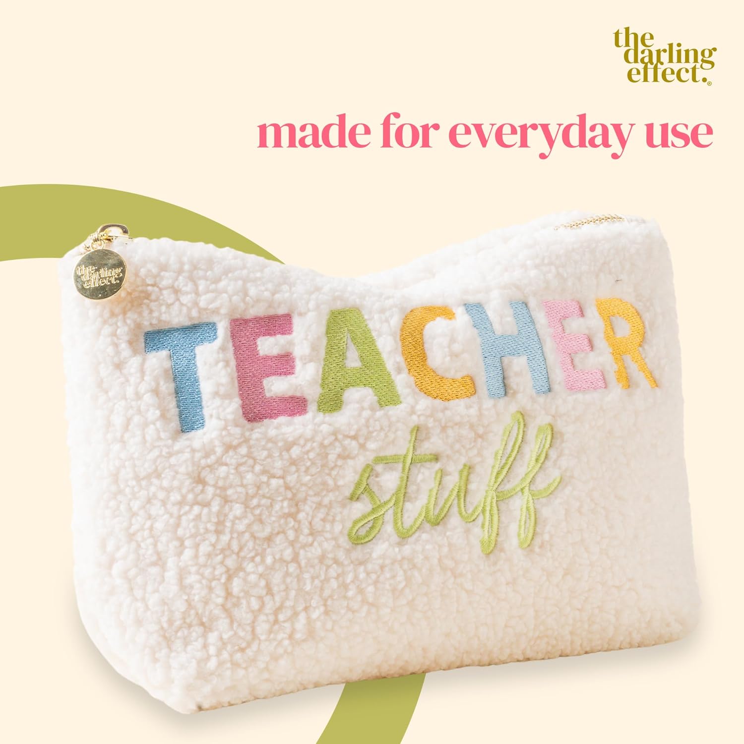 Teacher Cosmetic Bag - Teacher Stuff Sherpa Carry Bag – 10” Embroidered Gift Pouch, Fully Lined Organizer for School Supplies, Makeup & Everyday Essentials - Christmas Gifts for Teachers