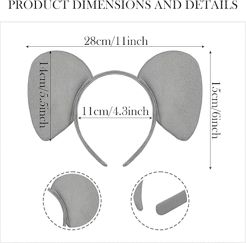 Miniatura 2 de Cindeer Diadema de 3 piezas de zoológico para disfraz de orejas de animales de zoológico, selva, safari, felpa, para adultos, niños, fiesta de