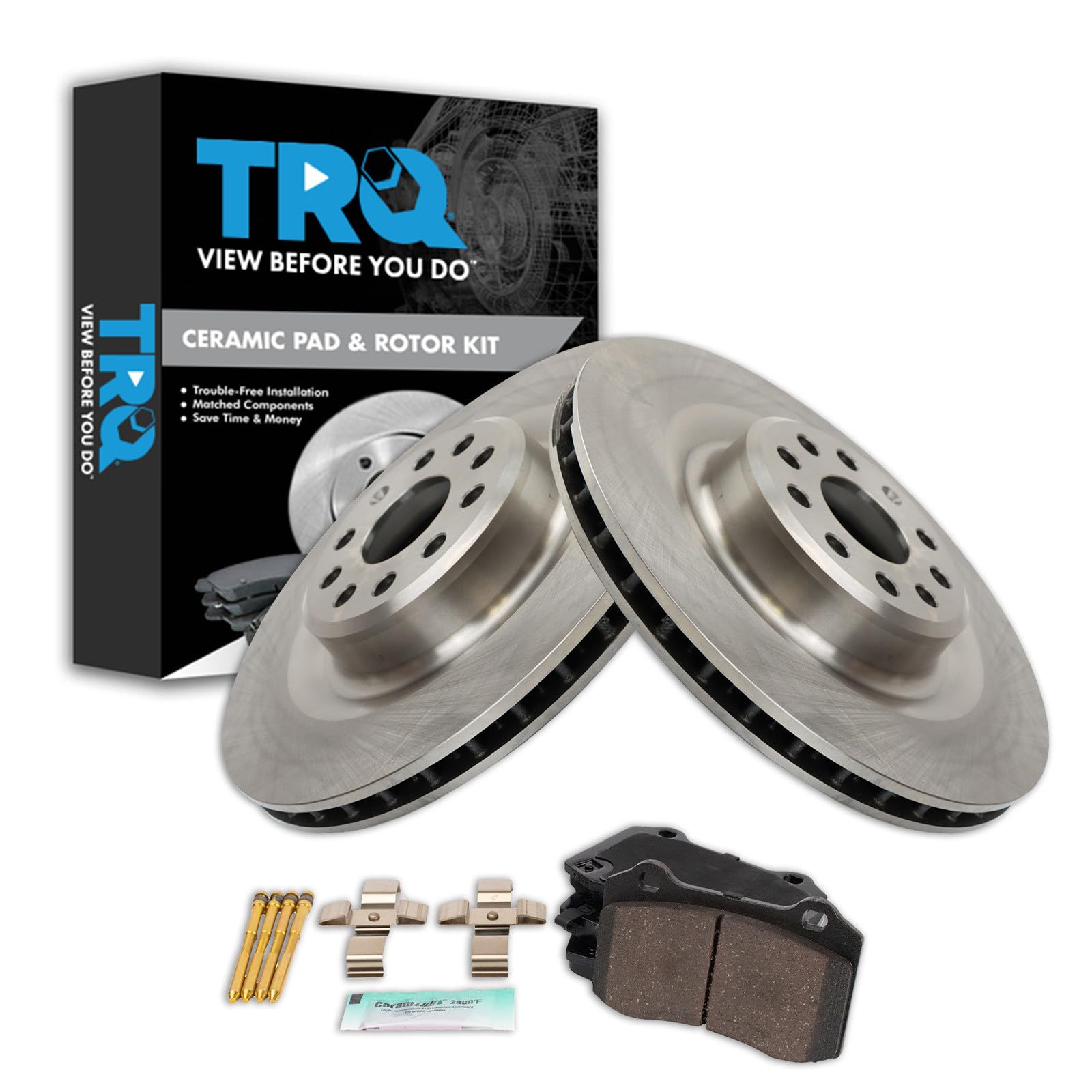 TRQ Rear Brake Pad and Rotor Set Ceramic Compatible with 2016-2016 Tesla S