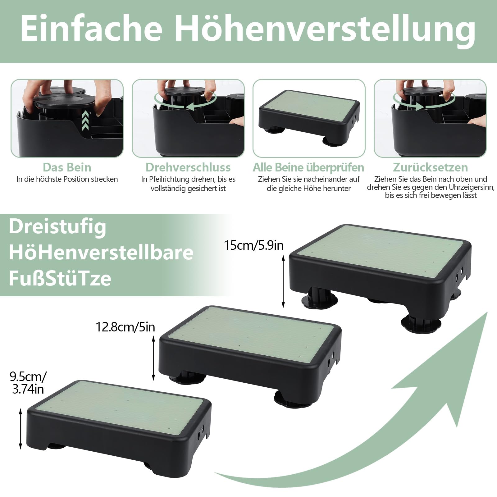 Rutschfest Halbstufe, Nachleuchtende Tritthocker, 3-stufig höhenverstellbarer, Tragbare Steighilfe & Einstiegshilfe Trittstufe bis 220 kg, Step Hocker für Senioren, Dusche,Auto,IndoorOutdoor