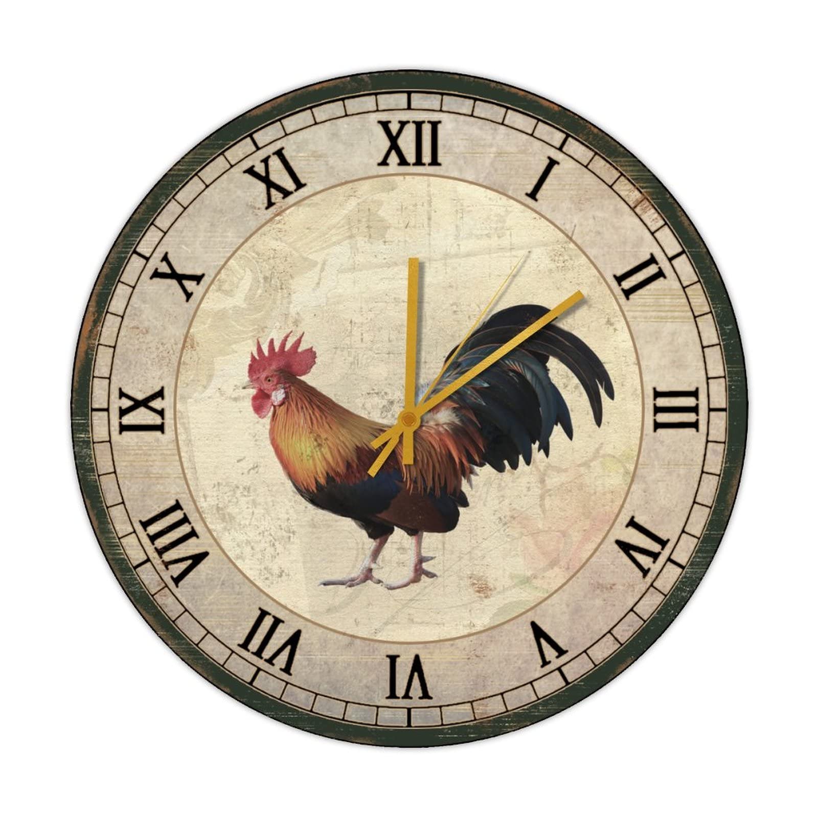 Cadeau vintage pour les amateurs de coqs, horloge ronde en bois rétro