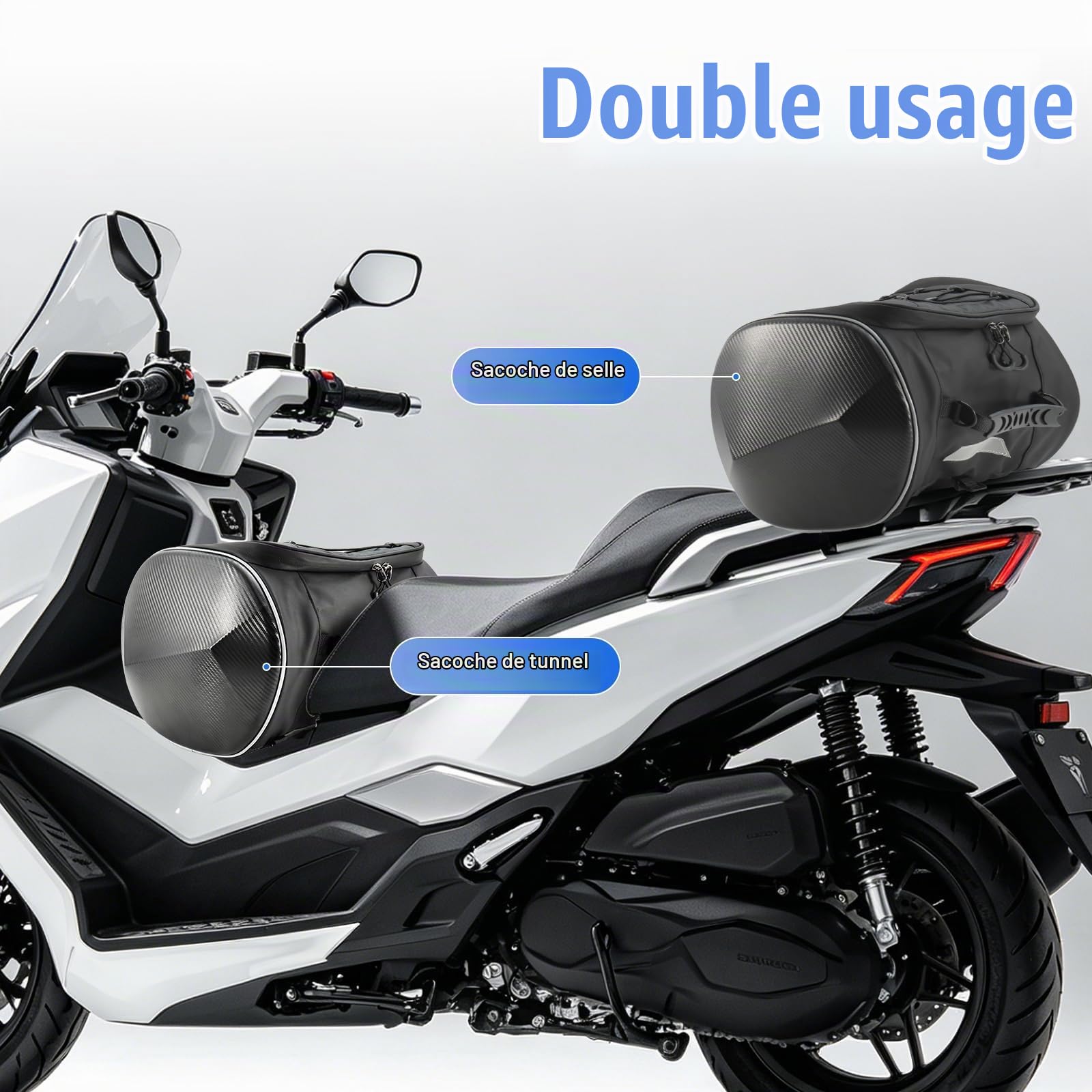 Sac de Selle de Moto, avec Grand Espace de Rangement et Bande réfléchissante, Sacoche de Selle Universelle pour Moto, Sacoche Porte-Casque, Sacoche de Tunnel pour Scooter, Noir