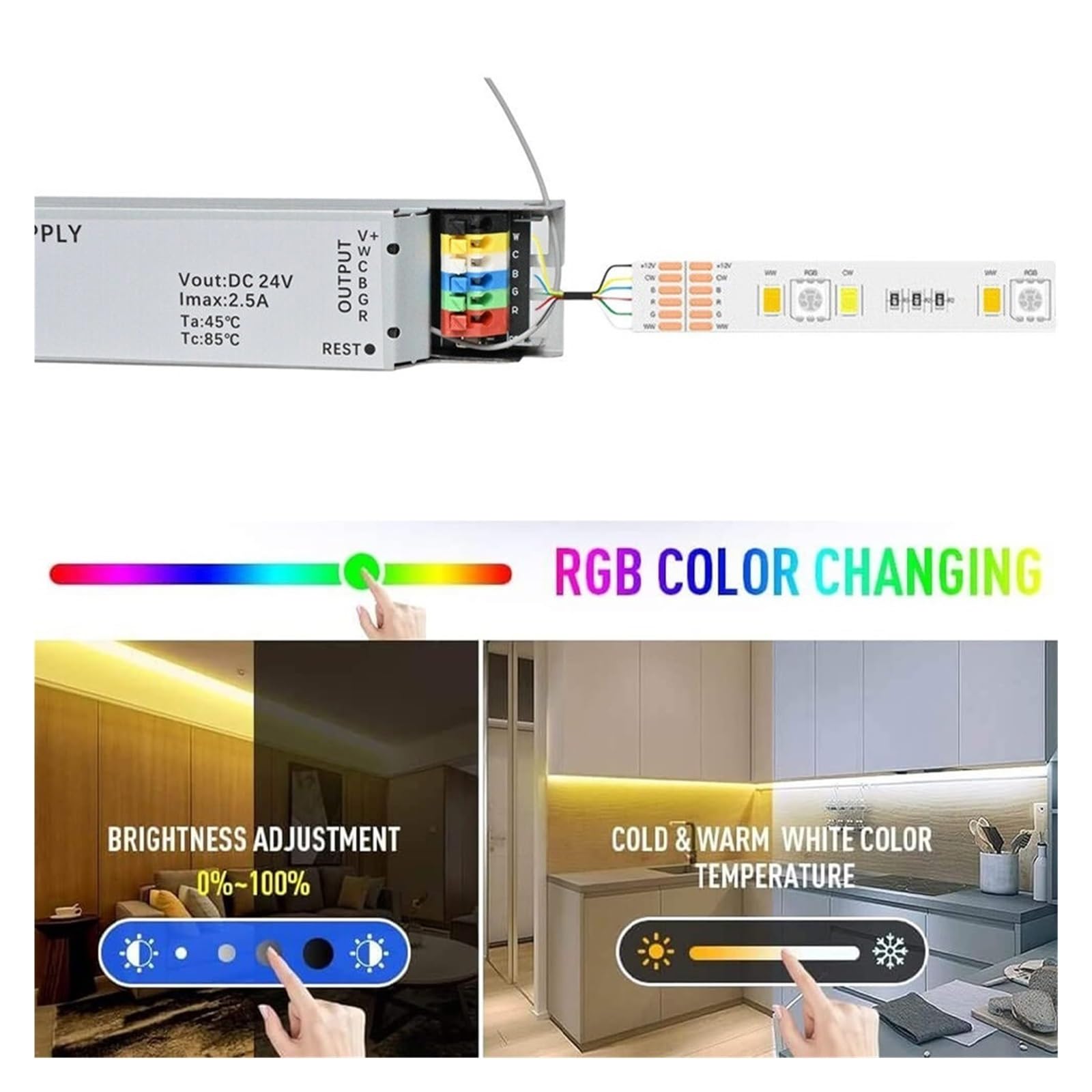 Sterownik LED Z Funkcją Ściemniania 60 W, Zasilacz DC 24 V, Współpracuje Aplikacją Wi-Fi Tuya Smart Life, Sterowanie Taśmą Wysoka Stabilność(ZIGBEE LED DRIVER)