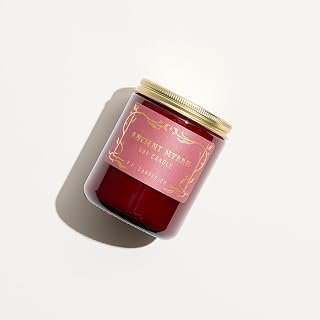 P.F. Candle Co. Ancient Myrrh Seasonal Autumn Scented Soy Wax Candle - (7.2 oz) 40-50 Hour Burn Time, Dark Red Glass Jar, Made in The U.S.A.