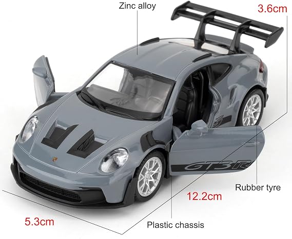 1/36 Porsche 911 GT3 RS Car Models, Collectible Diecast Pull Back Vehicles Toy Car, Birthday Gifts for Boys Girls (Gray)