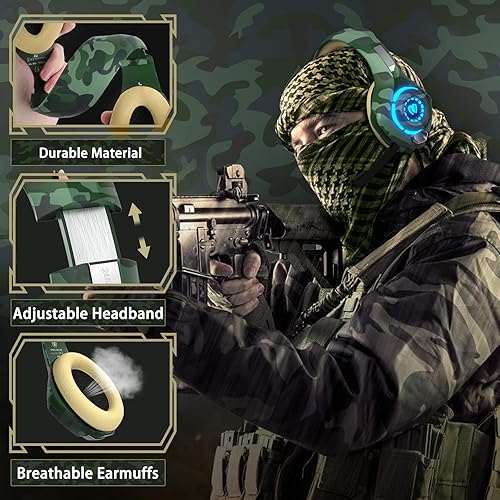 Miniatura 4 de Tatybo Auriculares para juegos para PS4 PS5 Xbox One, auriculares PS4 con sonido envolvente 3D y micrófono de aislamiento de ruido Camo,Negro