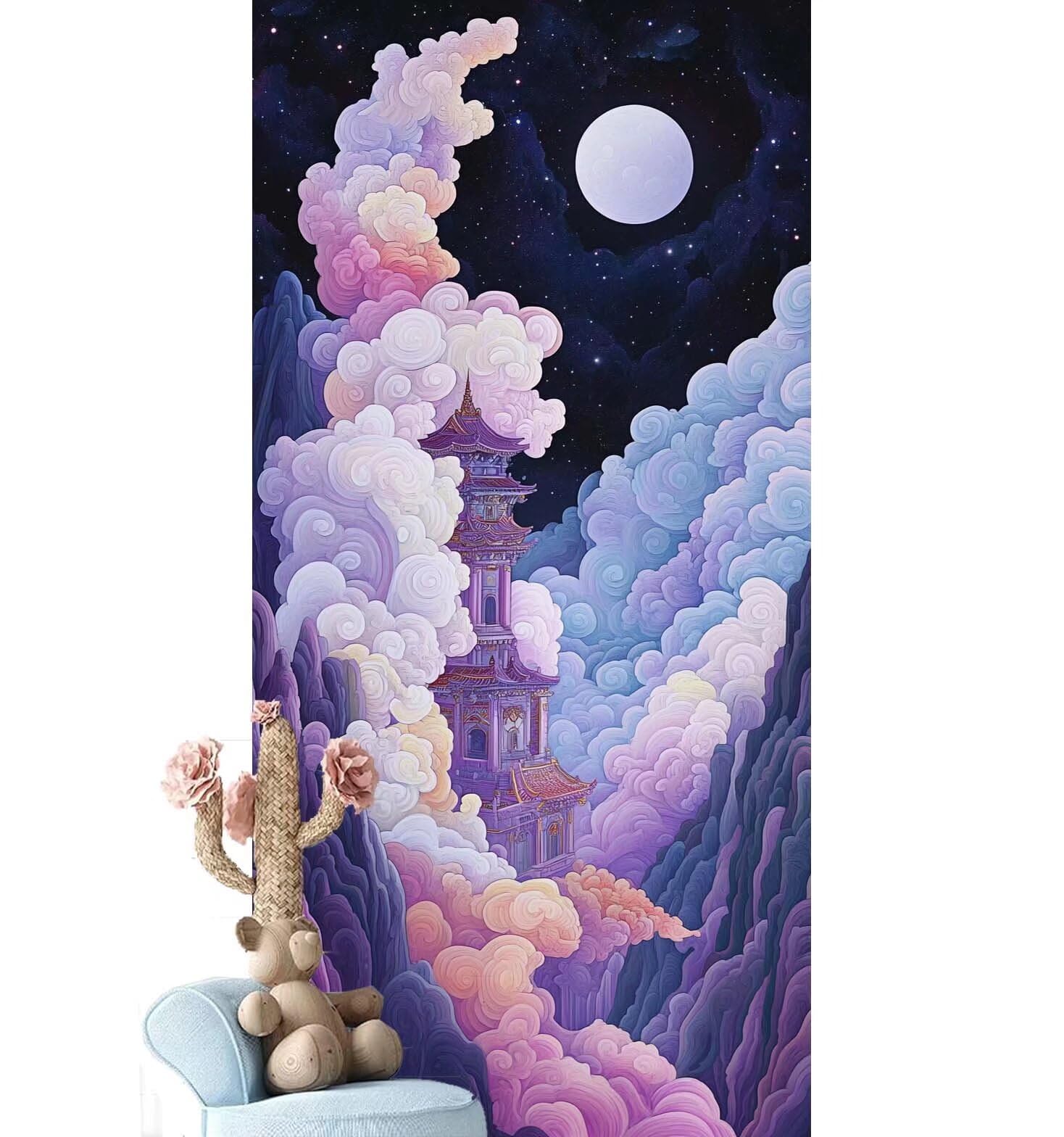 Dipingere con i Numeri per Adulti Bambini, Paint by Numbers con Pennelli Pittura a Pigmento Acrilico, Fai Da Te pittura di Numeri Kit Decora la casa Regalo (Senza Cornice)- Luna,Nuvole 90x260cm V-854