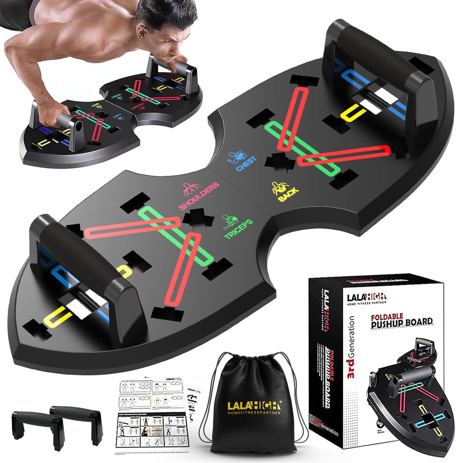 Portable Home Gym Equiptment: Push Up Board with Resistance Bands, Premium Strength Training kit , Ergonomic Push Up Handles, Home Workout Essential for Men & Women - Ideal Gift for Fitness
