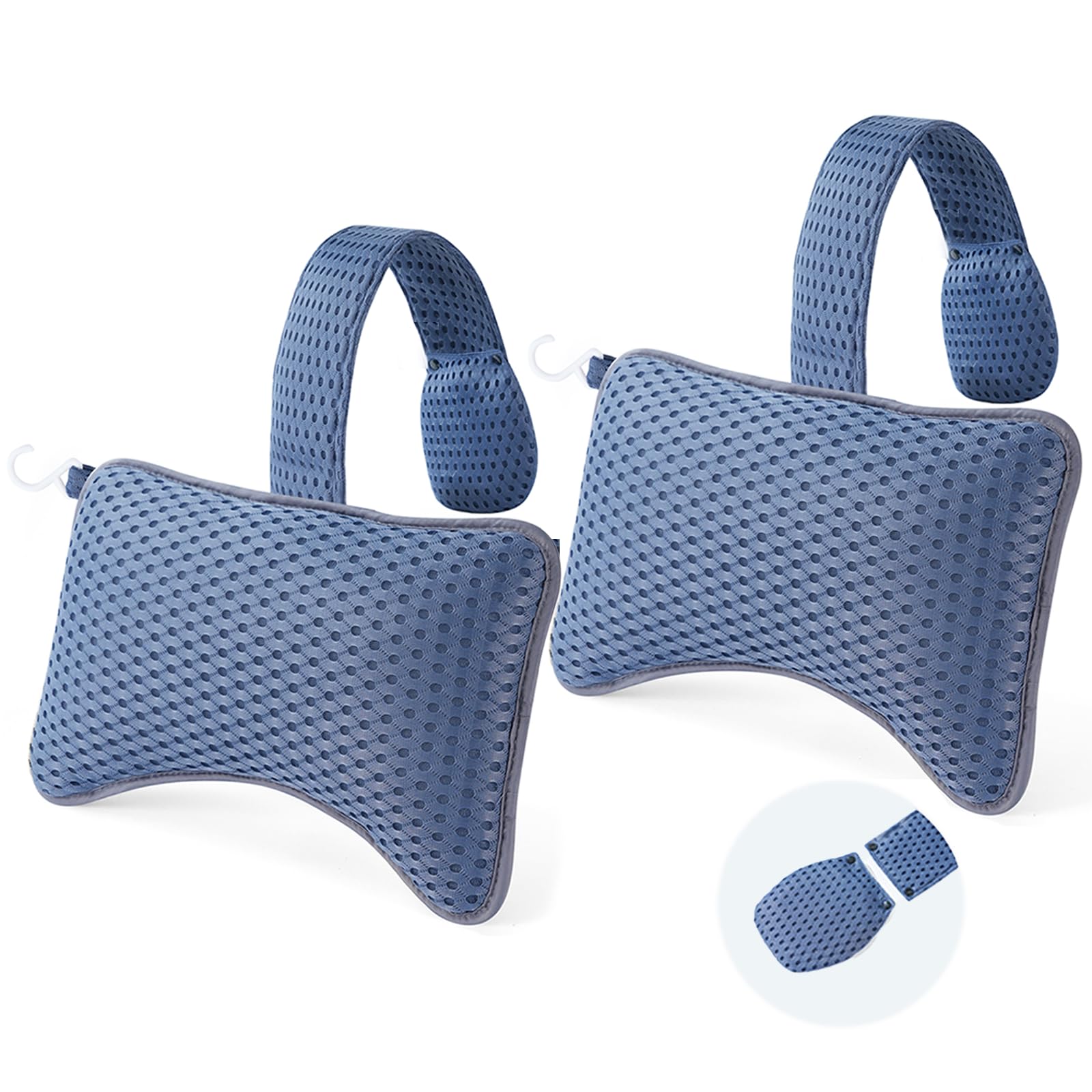 Photo 1 of HUGABOW 2-Pack Large Pillows for Hot Tub (Blue), Spa & Chaise Lounge – Universal Headrest & Neck Support Cushion with Removable Weighted Pouch, Long Strap for Height Adjustment & Easy-Dry Hook