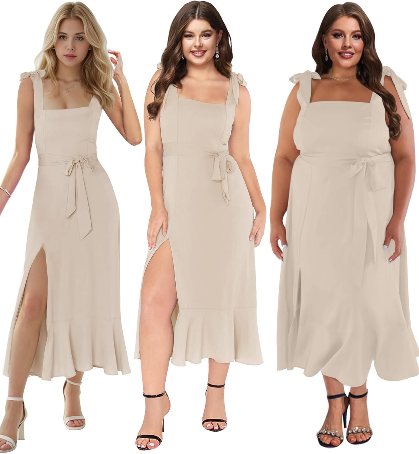 MllesReve Women Midi Dresses Square Neck Side Slit Ruffle Smock Dresses Elegant Formal Evening Wedding Guest Dresses - Image 6