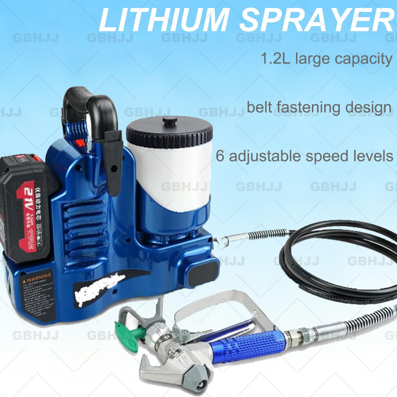Pulverizador de Pintura PortáTil Sin Aire de 1,2 litros, 500 W, BateríA de Litio de 21 V, 6 Velocidades Ajustables, para Un Acabado Uniforme, Cercas de JardíN y PequeñAs Reformas