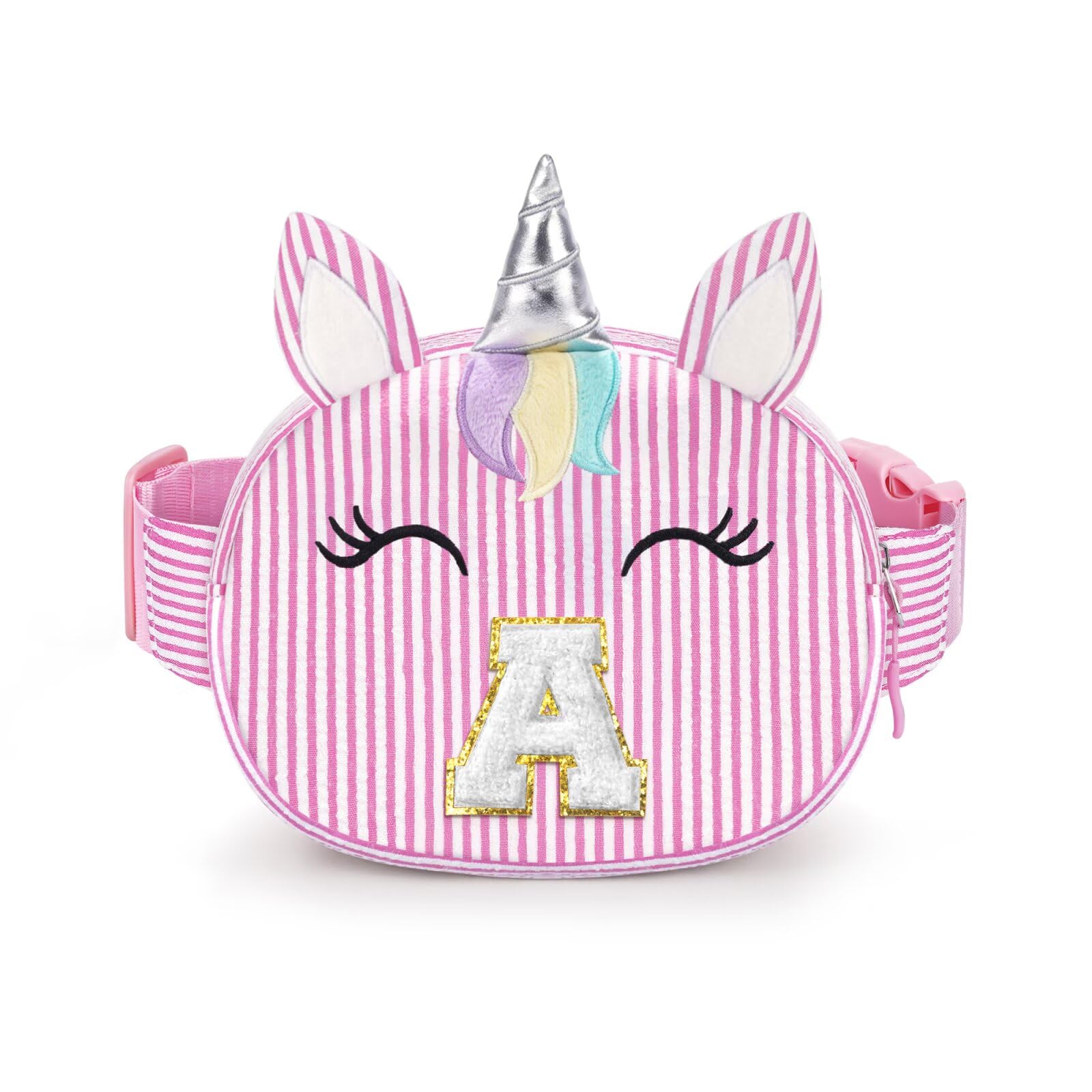YOOLIFE Birthday Gifts for 2 3 4 5 6 7 8 Year Old Girl, Initial Fanny Pack Letter Belt Bag for Little Girls Purse, Unicorn Girl Crossbody Bag, Pink (A)