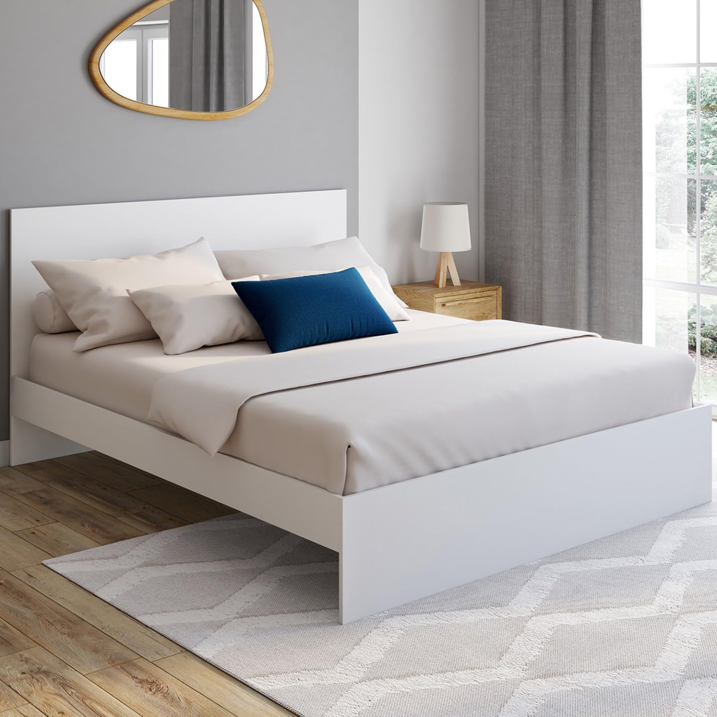IDMarket - Lit Double Omaha avec tête de lit et sommier 160 x 200 cm Blanc