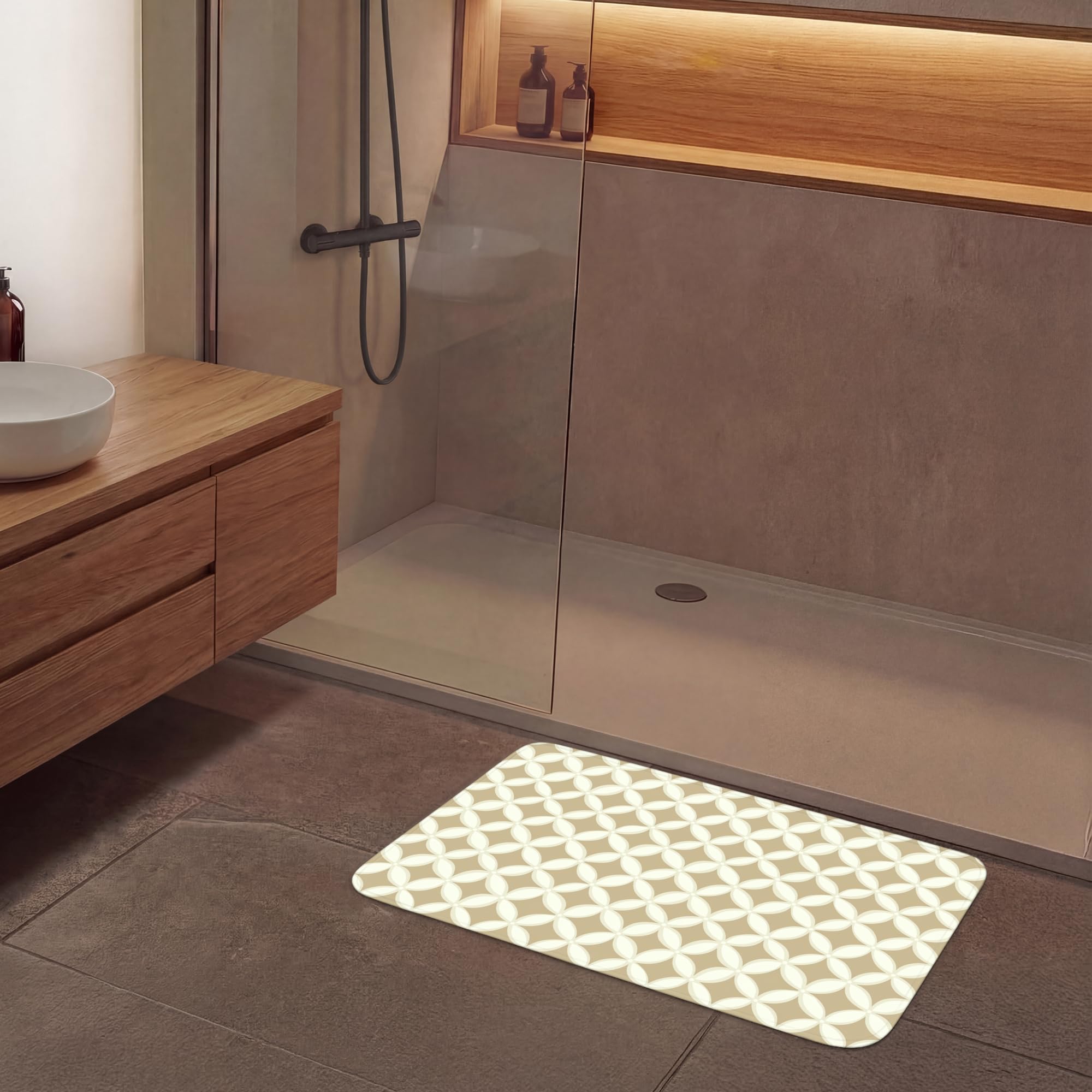 Alfombra De Baño Rectangular 90x60 cm Bathroom Bath Mat Lavable Tapete Antideslizante Alfombras Ducha Decoracion Alfombrilla Simétrico - Motivo - Beige
