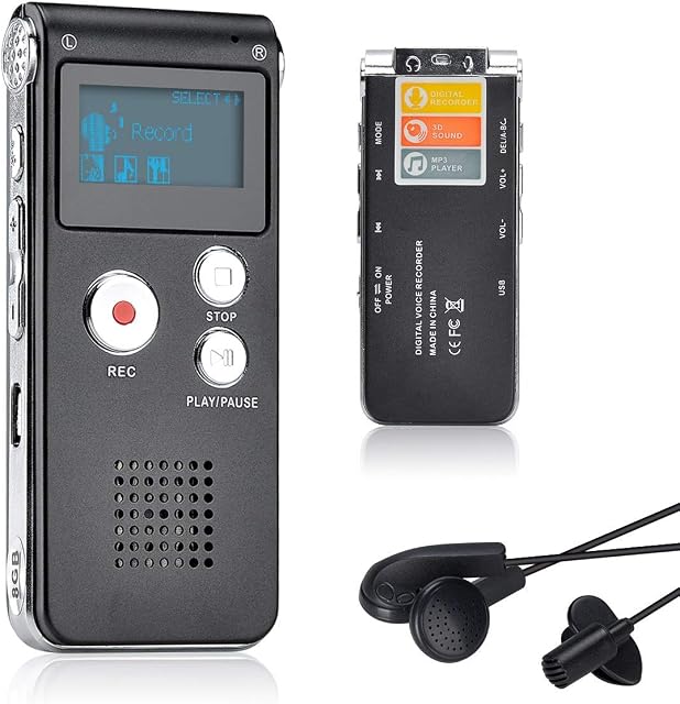Lychee 8GB Voice Recorder USB Rechargeable Dictaphone LCD Recorder with Multifunctional Digital Audio and MP3 Player (Black)