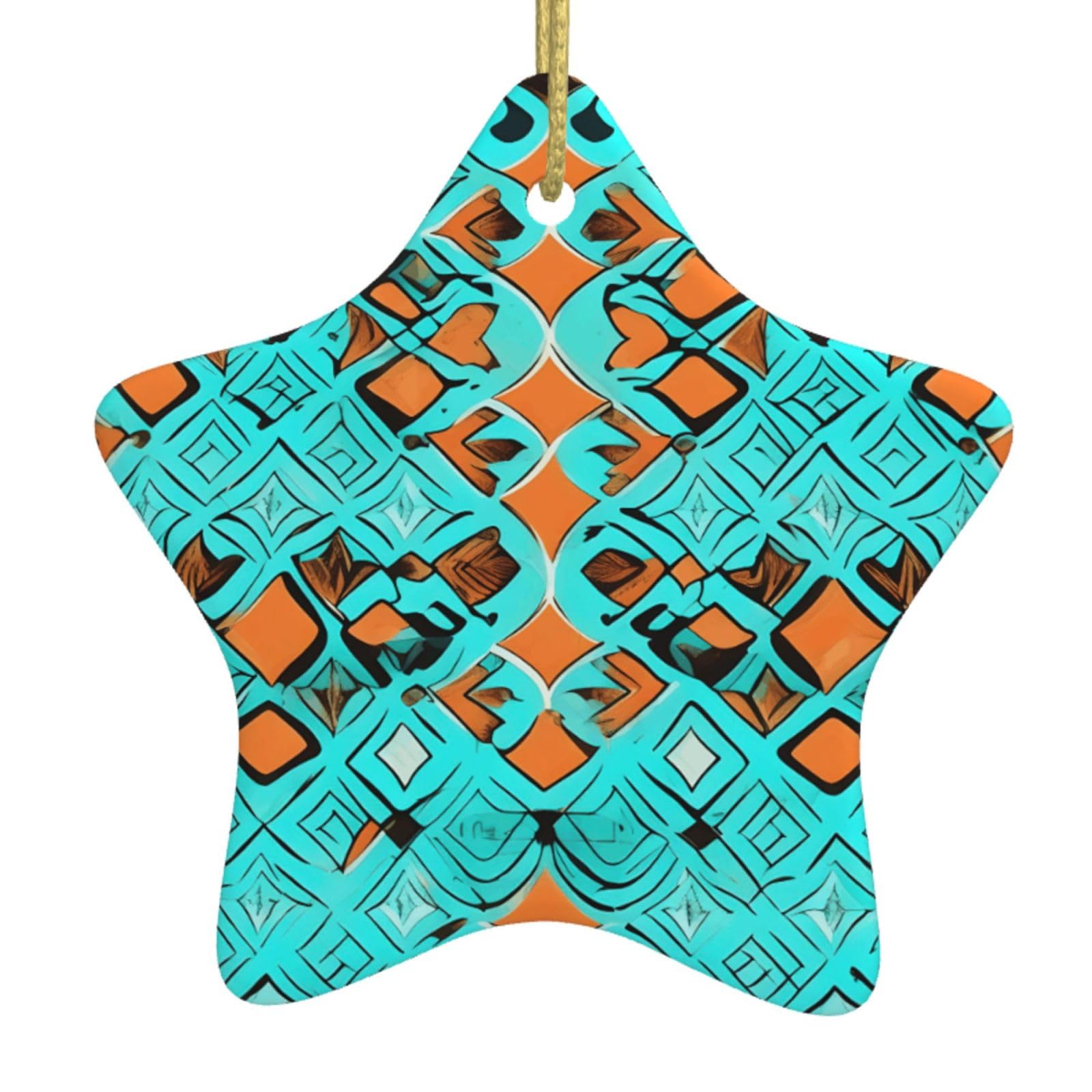 Nbtghga White Turquoise Wonders Print Christmas Ornaments, Ceramic Hanging Ornament, Round Shape Decorations