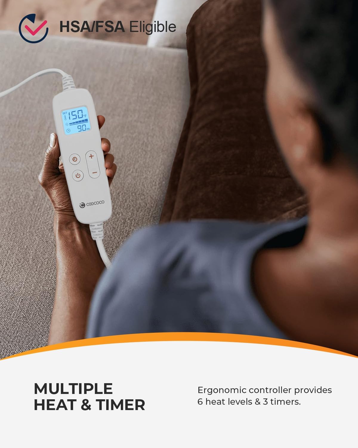 CooCoCo XXL Large Full Body Heating Pad, FSA Eligible, Electric Heat Pad for Neck and Shoulders and Back Pain Relief, ETL Certified, 24"x37" - Image 3