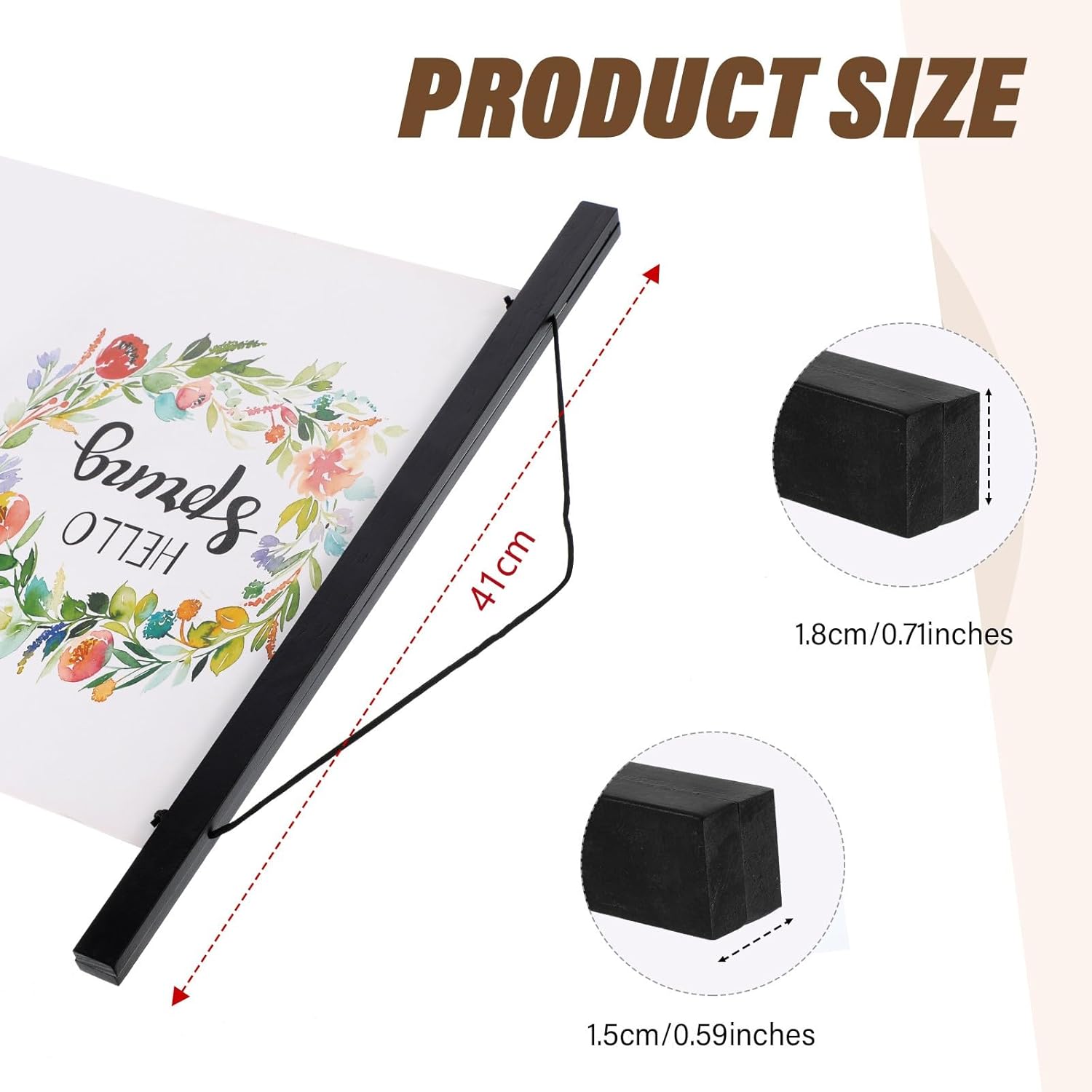 Kanayu 6 Pack Magnetic Poster Frame Hanger Light Wooden Frames for Teak Wooden Poster Hanging Kit for Walls Maps Prints Photos Pictures Canvas Artwork Display(16 Inch,Black)