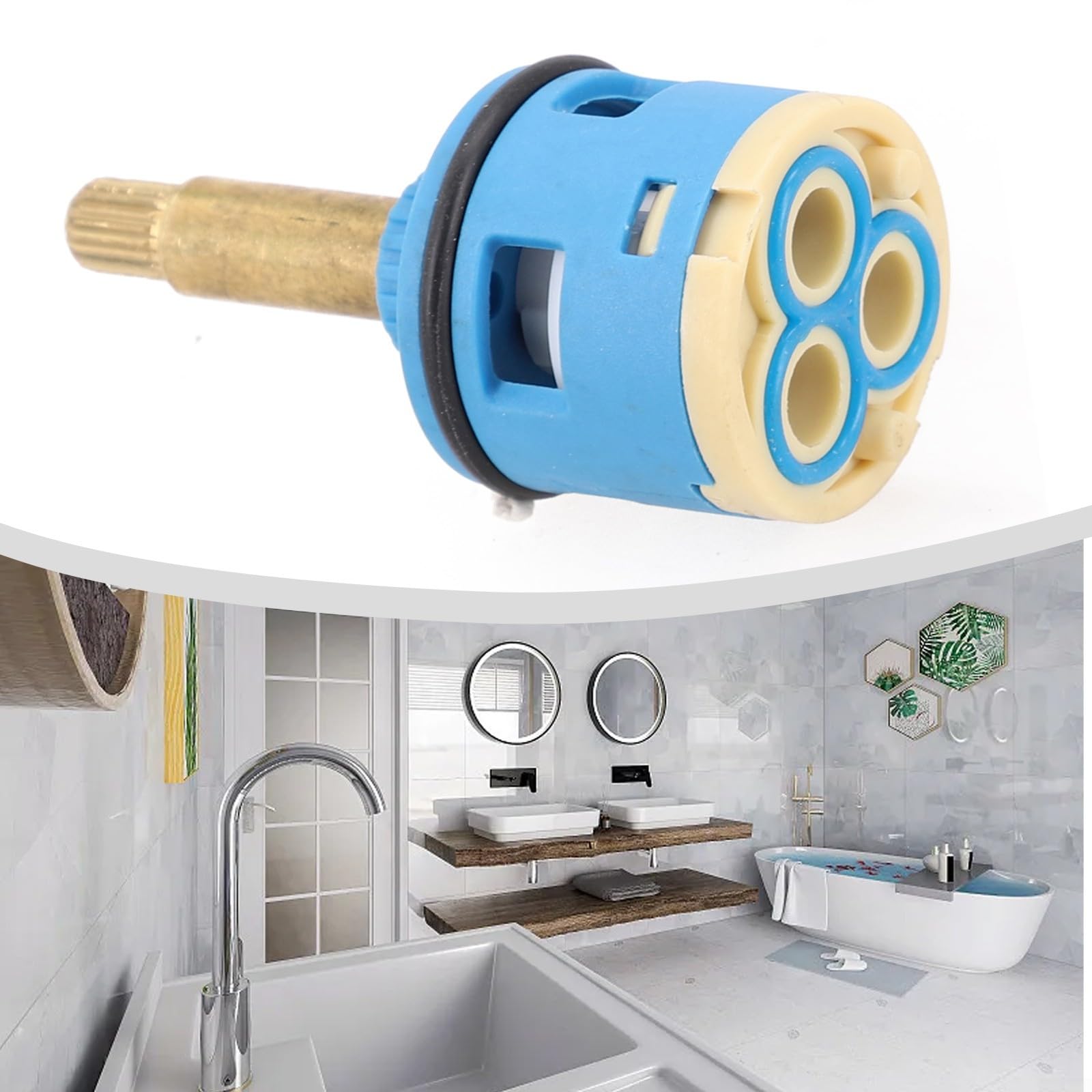 Válvula de ducha de 3 vías, cartucho desviador de flujo de repuesto con núcleo de cerámica para grifo mezclador de baño, 33 mm x 68 mm